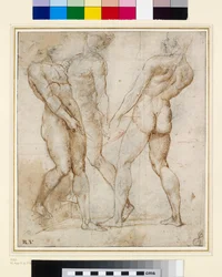 The Nude Bearers (Estudo para o Entombment) (caneta e tinta com guache sobre papel)